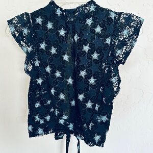 Boutique Top - Lace Date Night Top in Black, Navy and Light Blue - Size Small
